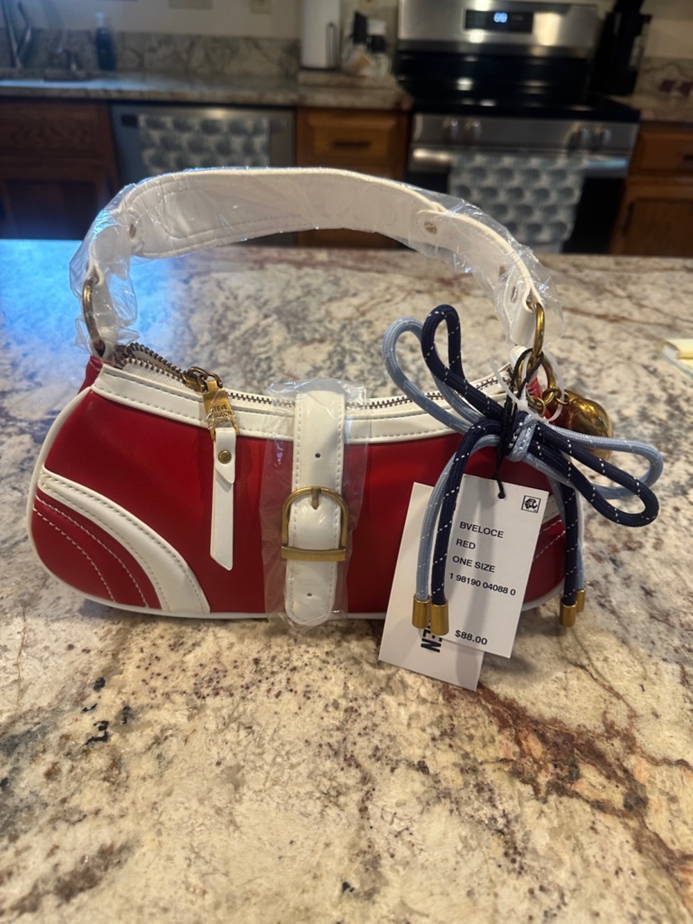 Steve Madden Red and White Mini Shoulder Bag with Buckle
